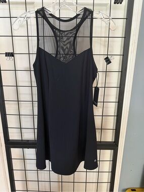 Lanston Sport Black Mesh-Yoke Tank Dress